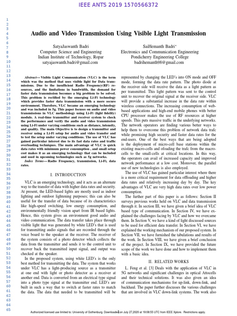 Li-Fi for Audio and Video Transmission | PDF | Wireless | Transmitter