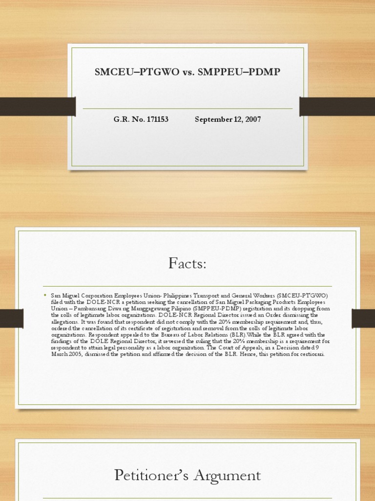 Legitimacy of SMCEU-PTGWO vs. PDMP | PDF | Trade Union | Statutory ...