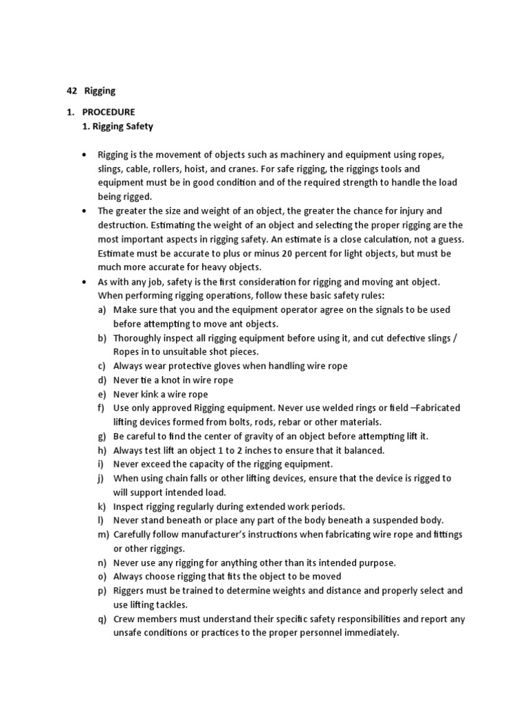 42 Rigging 1. Procedure 1. Rigging Safety | PDF | Crane (Machine) | Rope