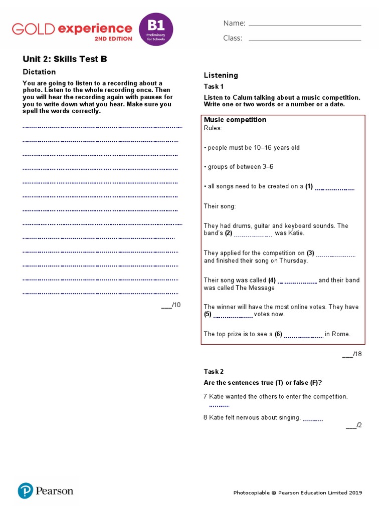 Gold Exp B1 U2 Skills Test B | PDF | English Language | Human Communication