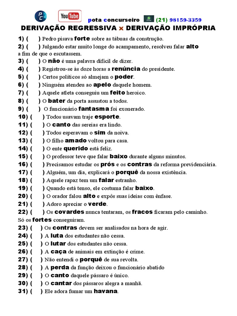 Derivação Regressiva e Imprópria | PDF
