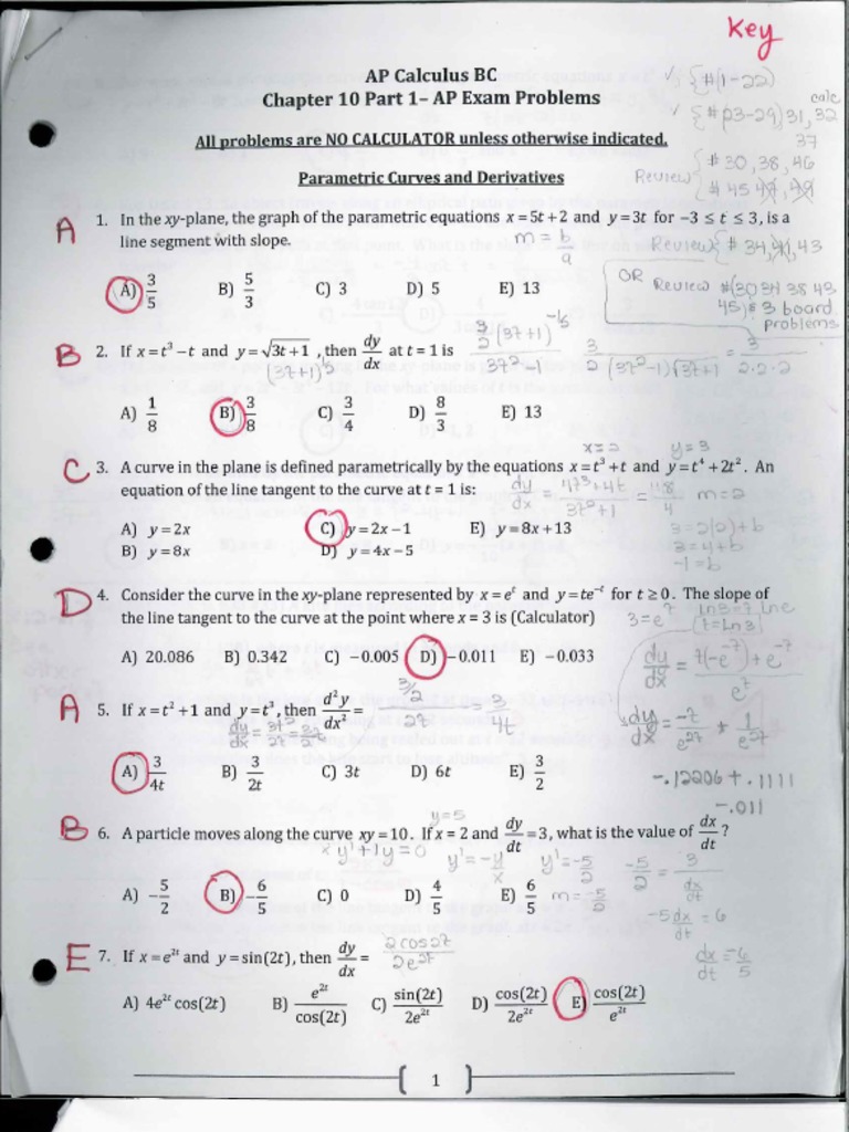 BC Calc. Packet 10 Part 1 Ans. Key MC | PDF