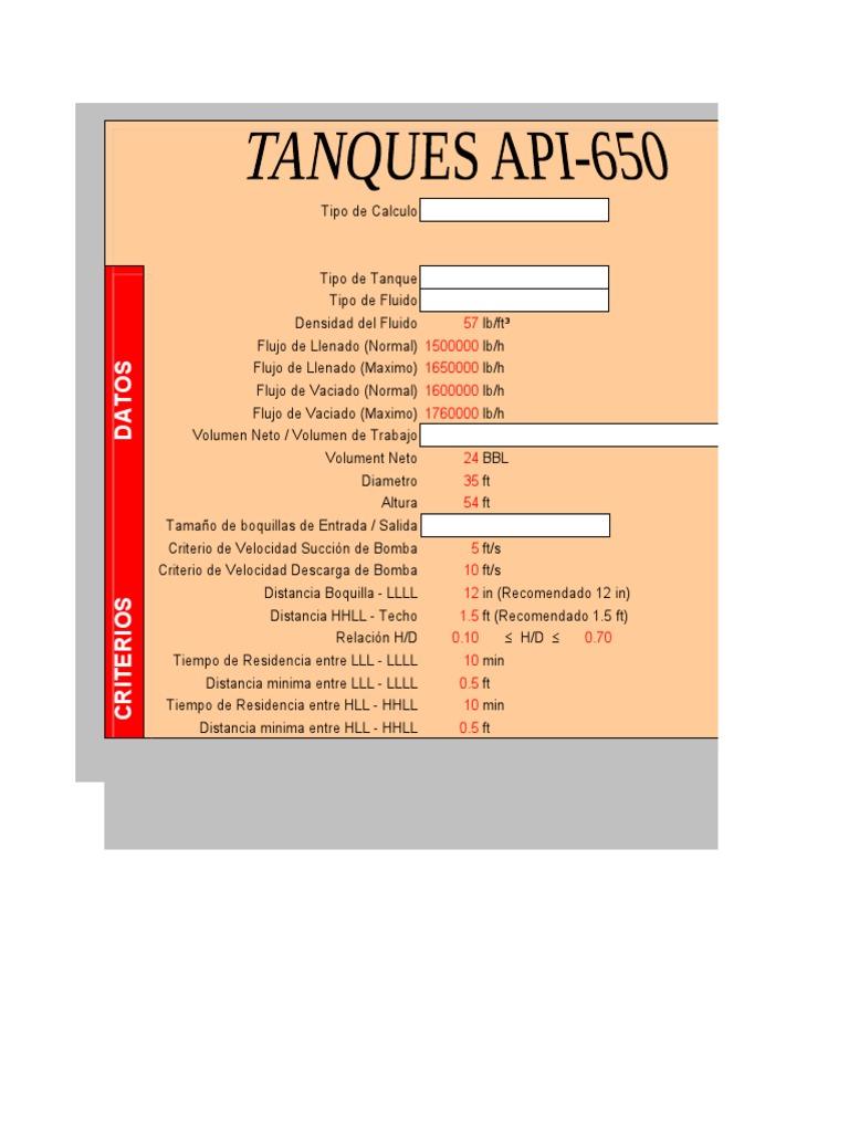 API 650 Calculo Tanques API 650 | PDF | Metrología | Cantidades fisicas