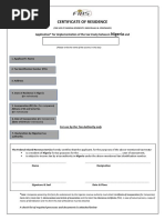 Certificate of Residence Form For Nigerian Residents