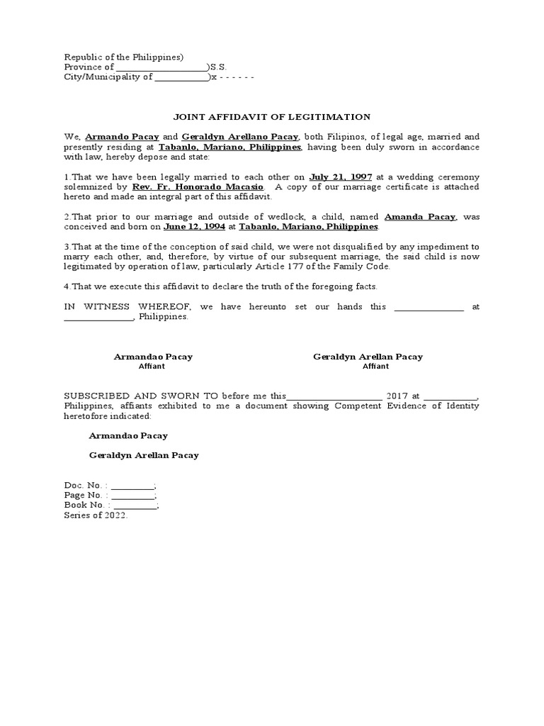 Affidavit of Legitimation of Child PDF