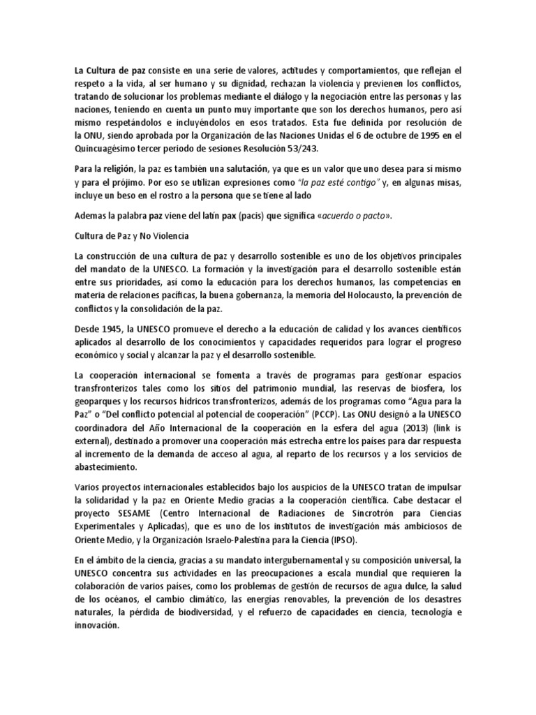 La Cultura de Paz. | PDF | Paz | Violencia