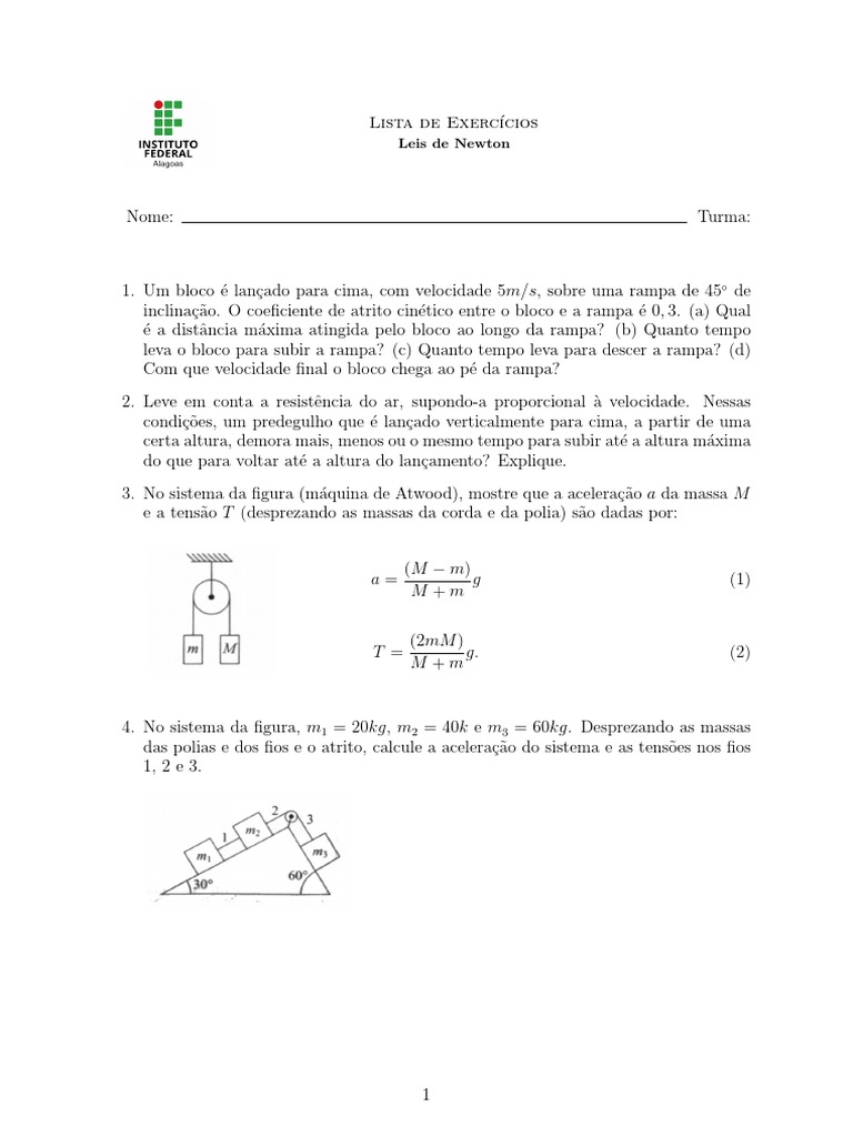 Lista 1 F Sica Geral 1 | PDF | Velocidade | Massa