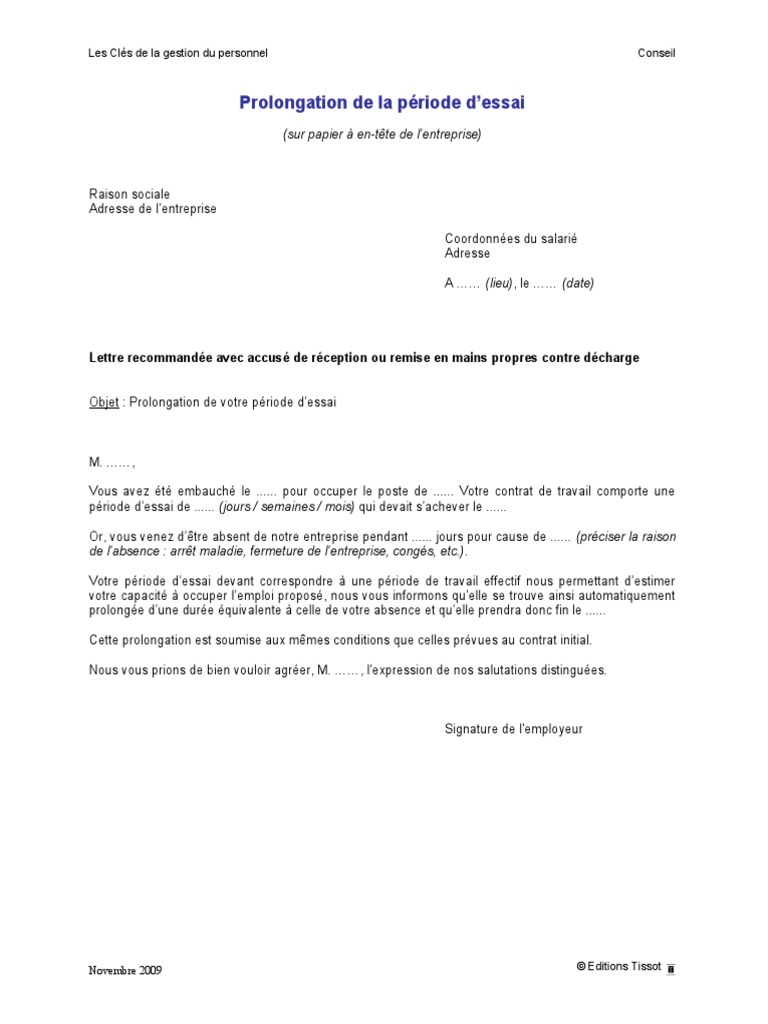 Prolongation Période D’Essai Salarié – LFMP