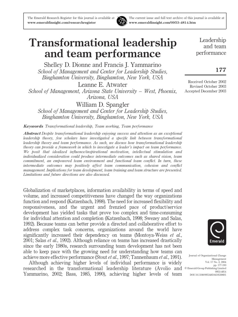 research papers about transformational leadership