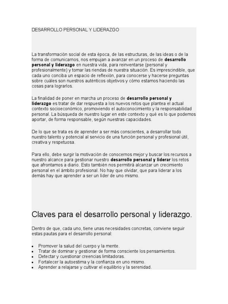 Desarrollo Personal y Liderazgo | PDF | Desarrollo personal | Liderazgo