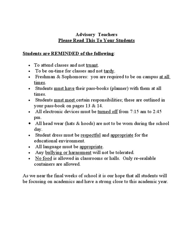 Student Conduct Guidelines Reminder | PDF