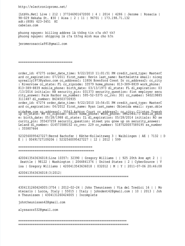 Customer Order Data and Details | PDF