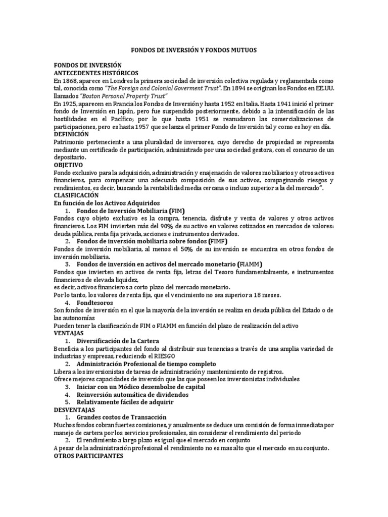Fondos de Inversión y Fondos Mutuos: Guía Completa | PDF | Fondo de ...