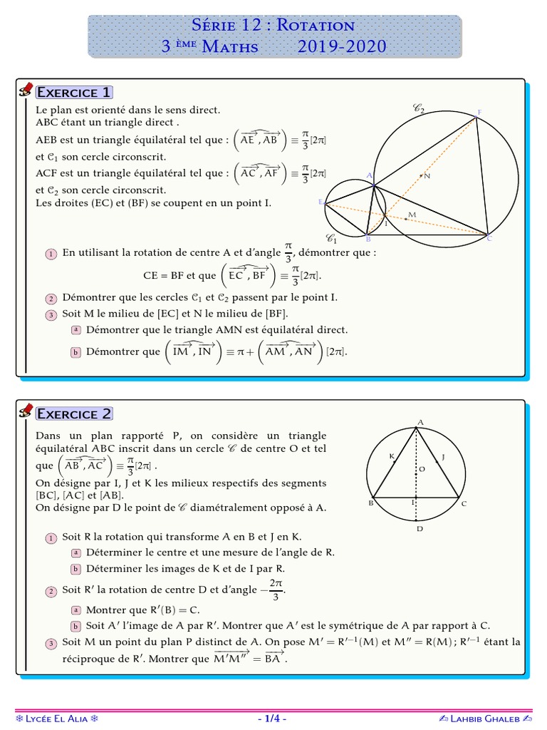 Exercices de géométrie et rotations en maths | PDF | Angle | Triangle