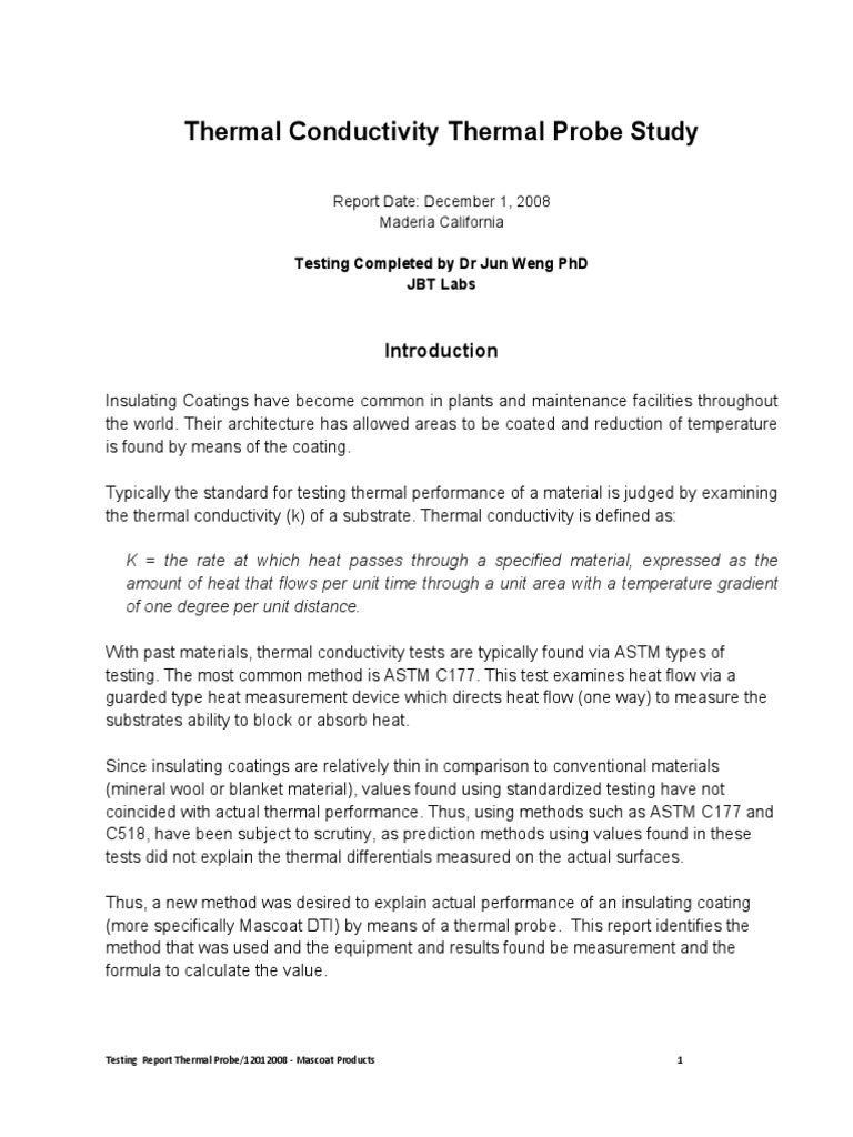 Thermal Conductivity Probe Report PDF Thermal Conductivity Heat