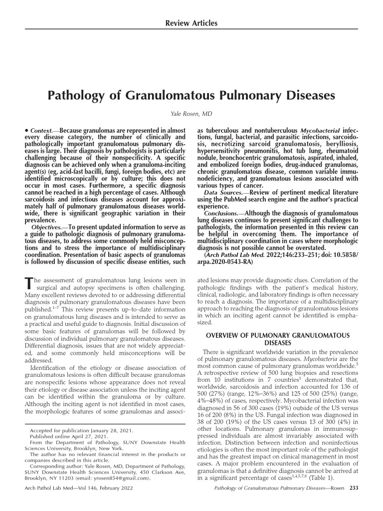 Pathology of Granulomatous Pulmonary Diseases | PDF | Medical ...