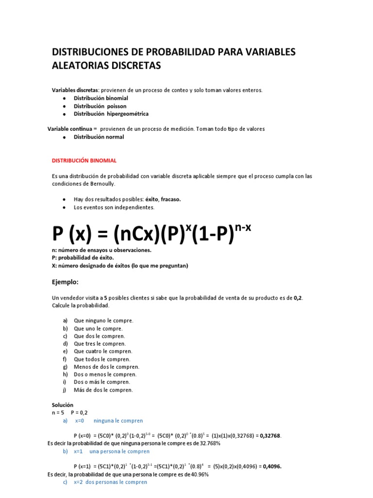 Distribuciones de Probabilidad Discretas | PDF | Enseñanza de ...