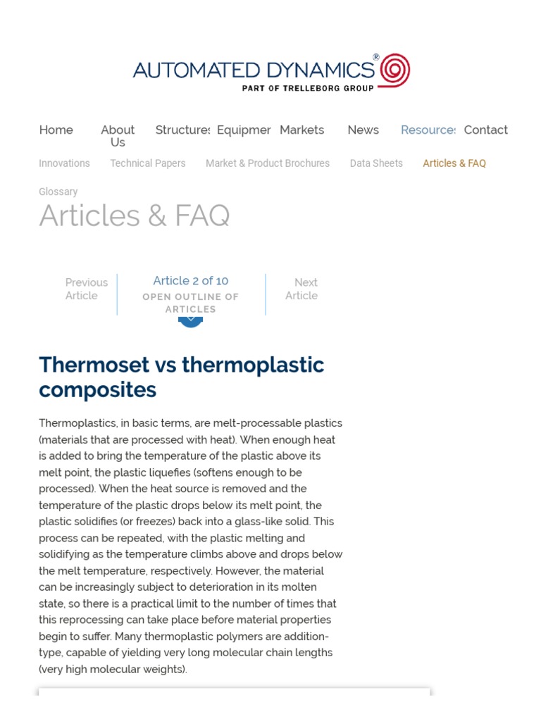 Thermoset Vs Thermoplastic Composites | PDF | Thermoplastic | Plastic