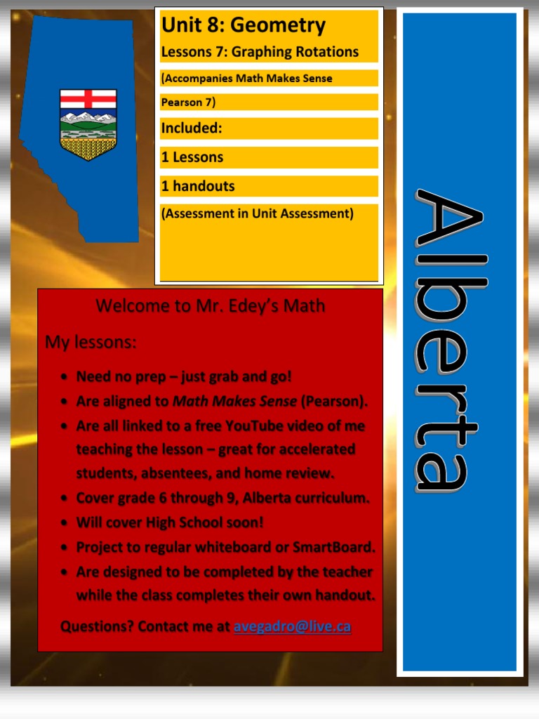 34 - Alberta Math Grade 7 Unit 8 Geometry Lesson 7 Graphing Rotations