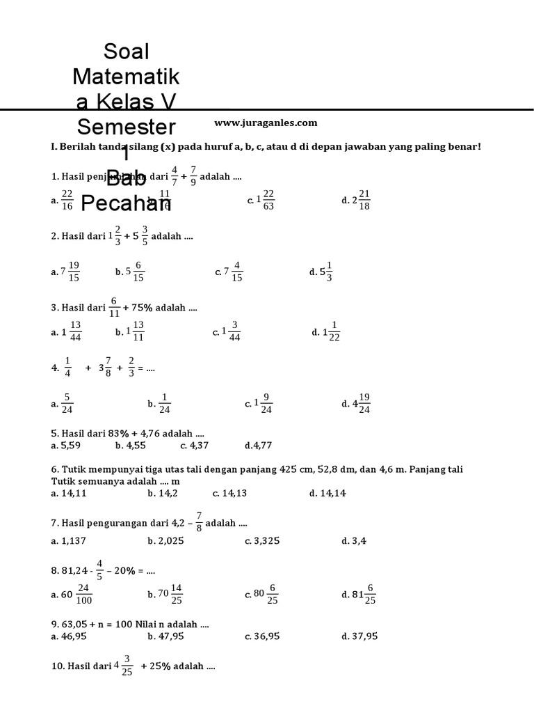 Soal Pecahan Kelas 5 Matematika | PDF