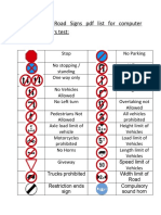 Traffic Signs, Road Signs PDF List For Computer Driving Learners Test