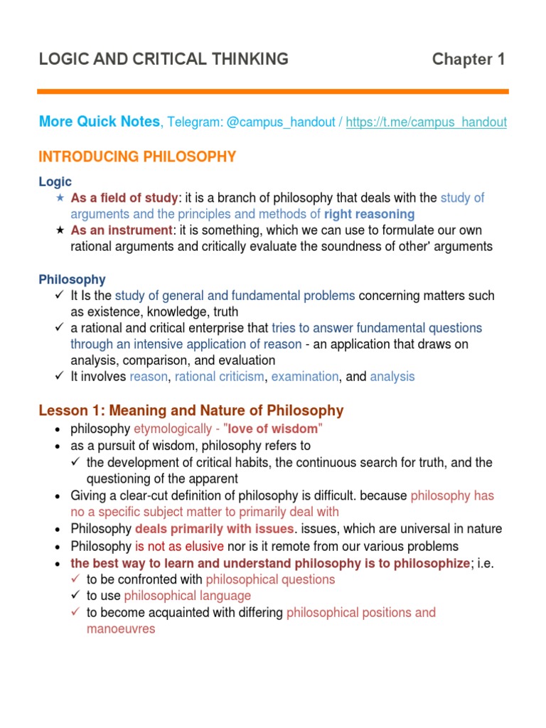 Logic and Critical Thinking Chapter 1 | PDF | Epistemology | Metaphysics