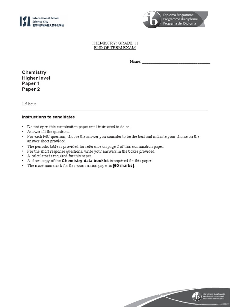 Grade 11 Chemistry Exam Paper | PDF | Coordination Complex | Neutron