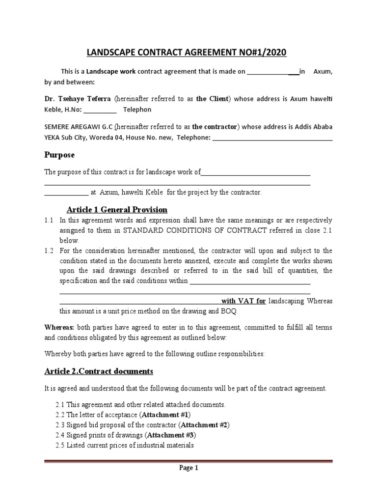 Landscape Contract Agreement No | Download Free PDF | General ...
