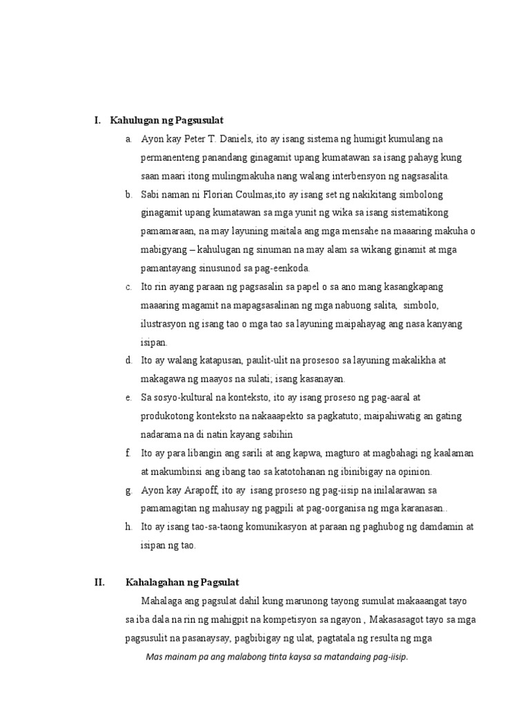 Kahulugan NG Pagsusulat | PDF