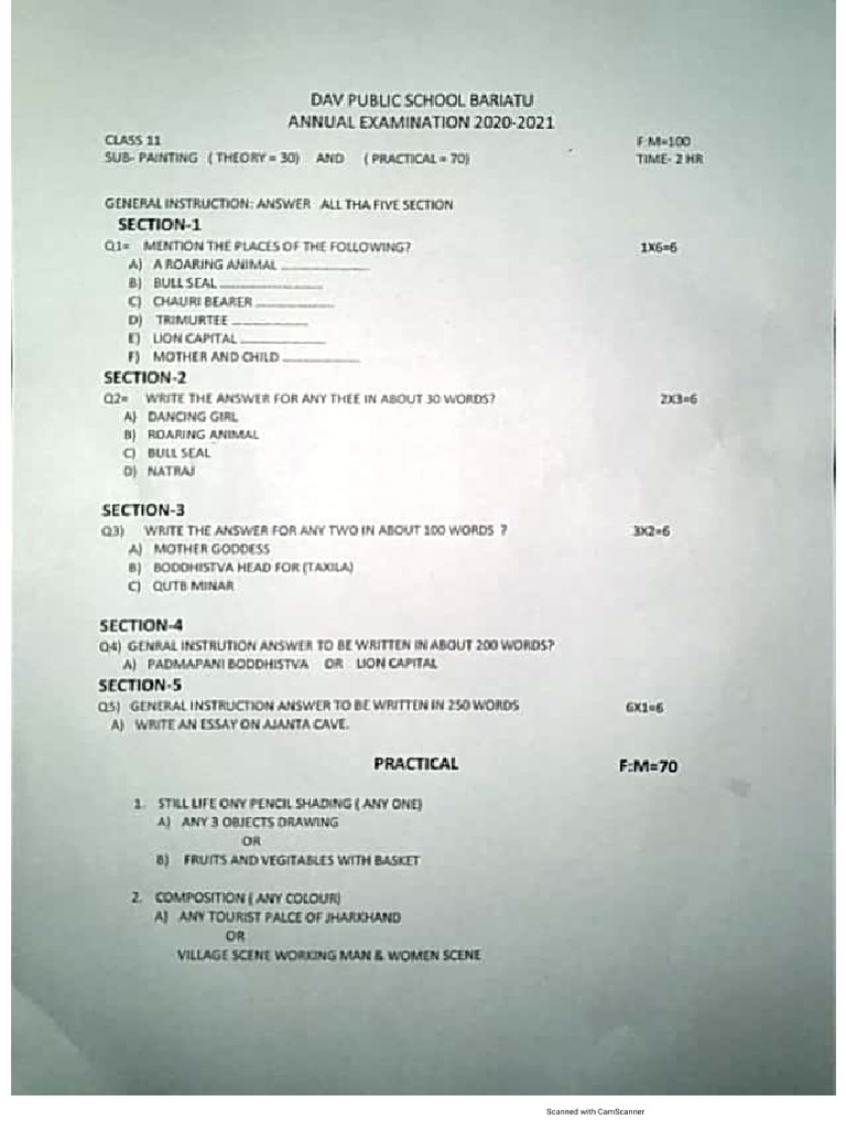 Fine Arts Question Paper PDF