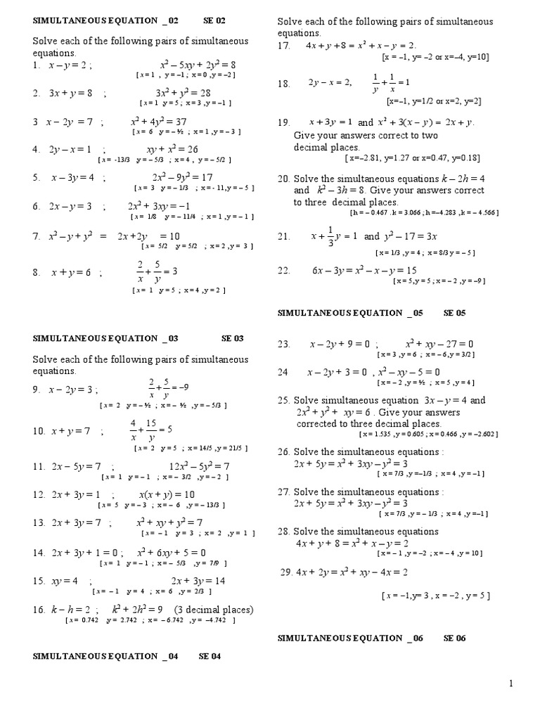 Latihan Simultaneous Equation Equations Geometry