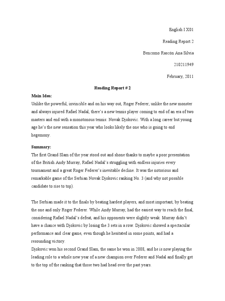 Reading Report 2 Corrected | PDF | Roger Federer | Racquet Sports