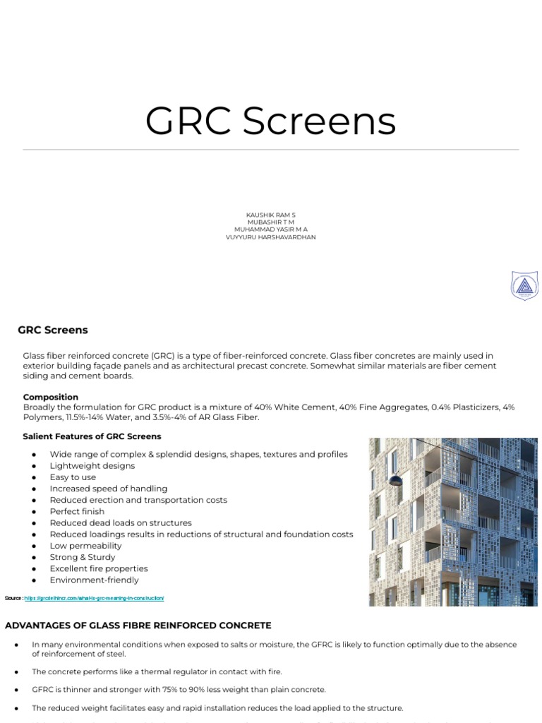 GRC Screens: Advantages and Manufacturing Process | PDF | Concrete ...