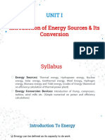 Unit I: Introduction of Energy Sources & Its Conversion