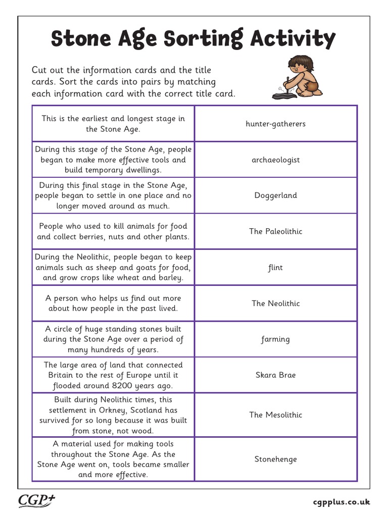 Stone Age Sorting Activity Worksheet | PDF | Stone Age | Neolithic