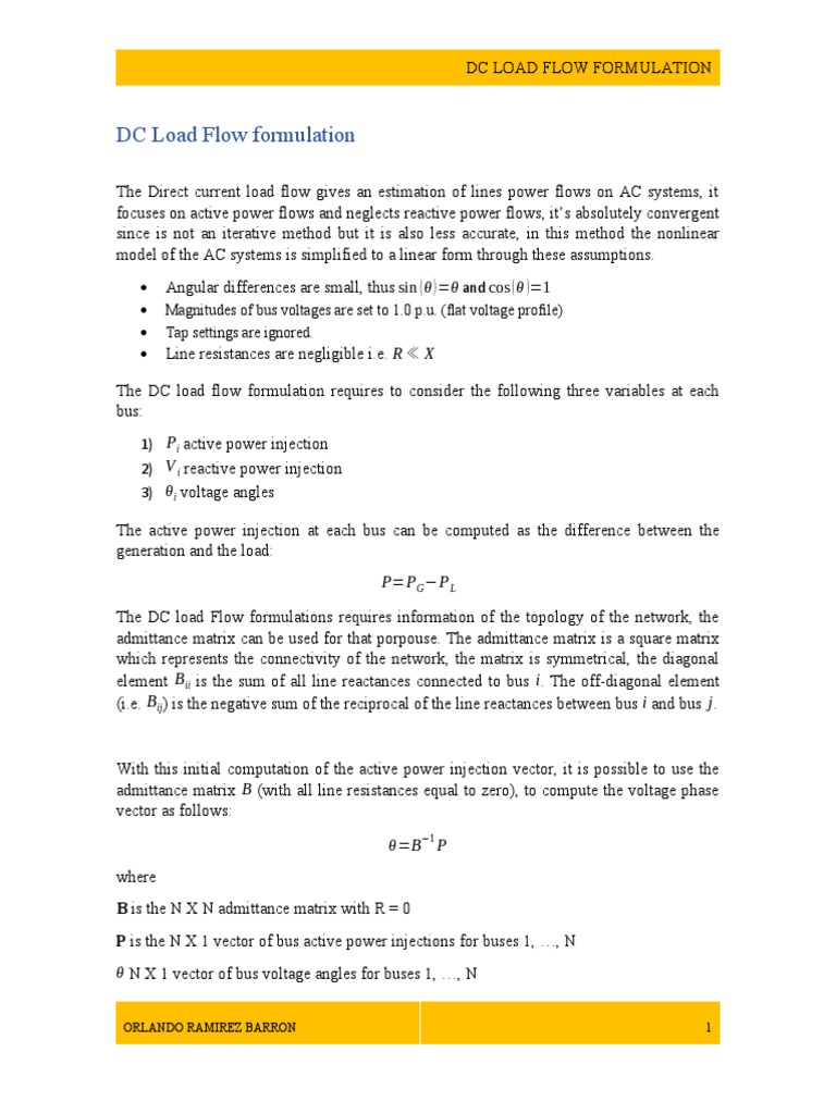 DC Load Flow Formulation Explained | PDF | Linear Algebra | Physical ...