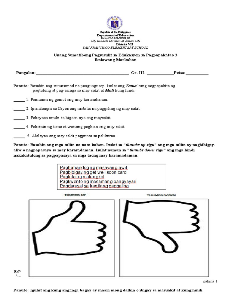 Q2 LAGUMANG PAGSUSULIT SA EsP 3 SY 2020 2021 forPRINTING | PDF