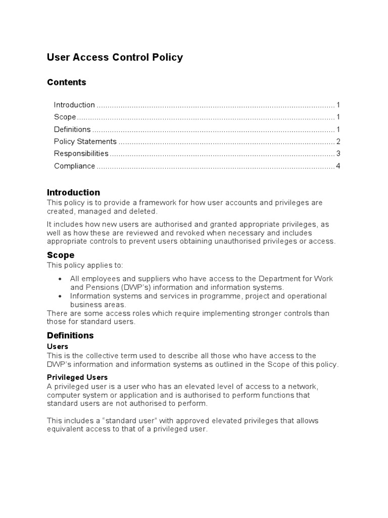 User Access Control Policy Users PDF Access Control Password