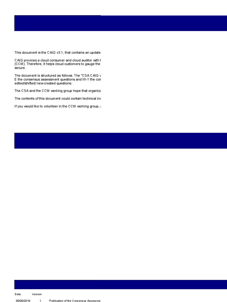 Consensus Assessments Initiative Questionnaire v3 1 | PDF | Information ...
