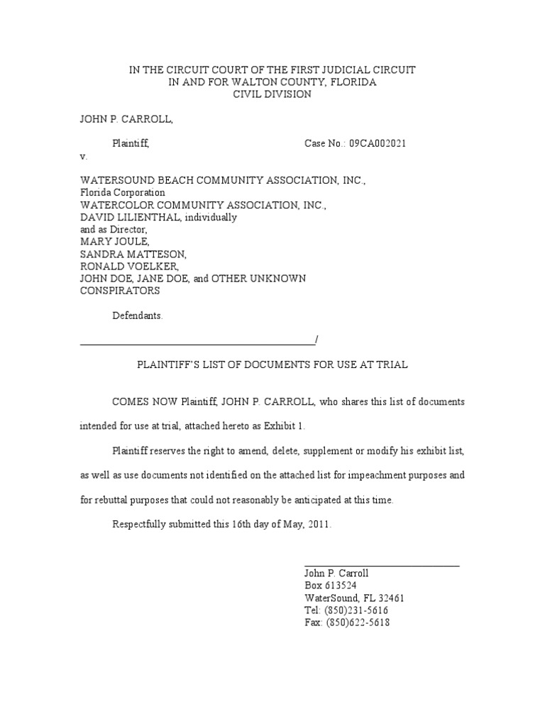 Plaintiff's Trial Exhibit List | PDF | Lawsuit | Social Institutions