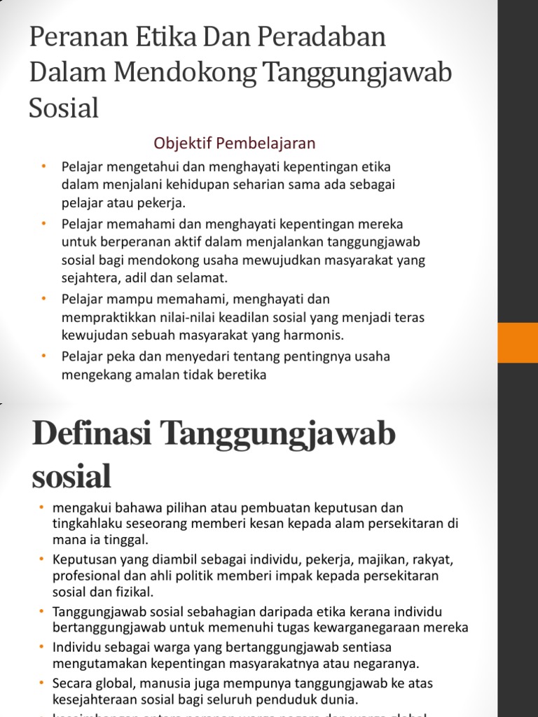 Kuliah 8 Peranan Etika Dan Peradaban Mendokong Tanggungjawab Sosial DR ...
