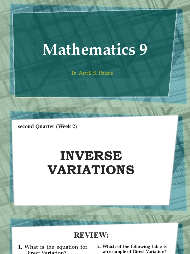 Inverse Variation in Grade 9 Maths | PDF | Speed | Algebra