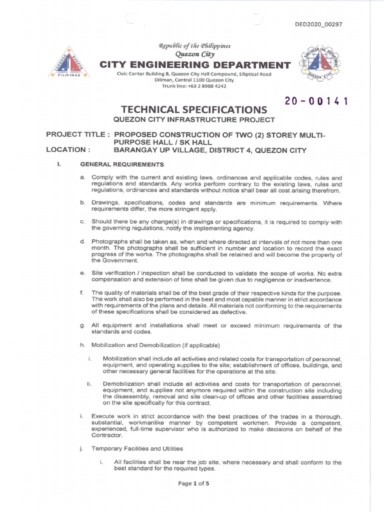 TECHNICAL SPECIFICATION 20 00141 Proposed Construction of Two 2 Storey ...