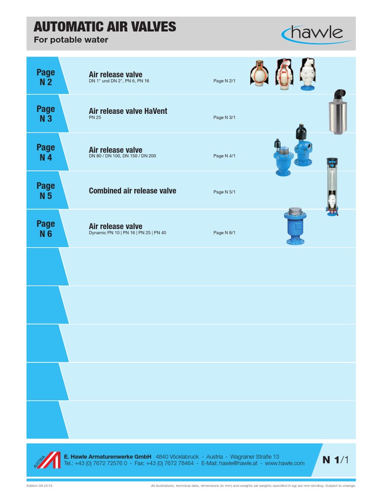 Hawle Automatic Air Valve Product Catalog Specifications, Design