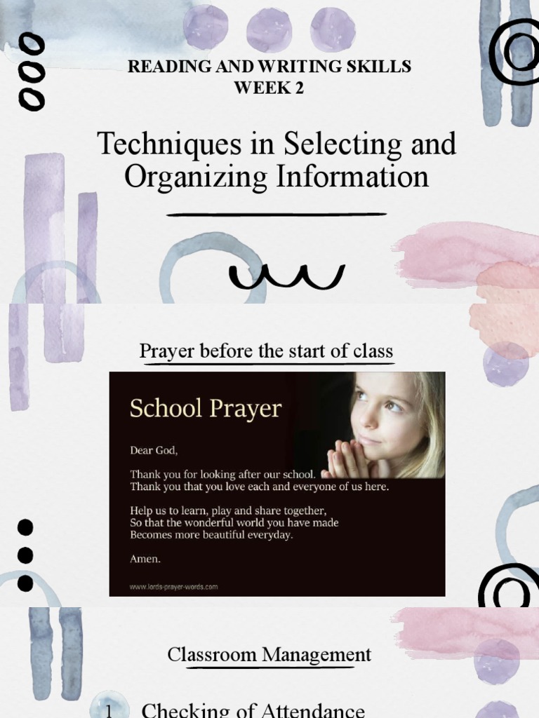 Techniques in Selecting and Organizing Information Reading and Writing