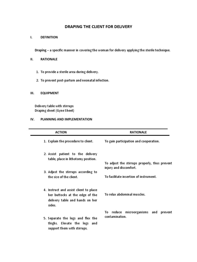 Client Draping for Delivery Procedure | PDF | Medical Specialties ...