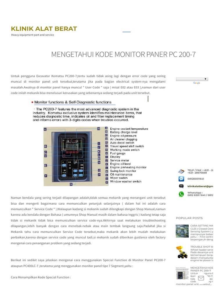 Kode Error Monitor Excavator PC200-7 | PDF