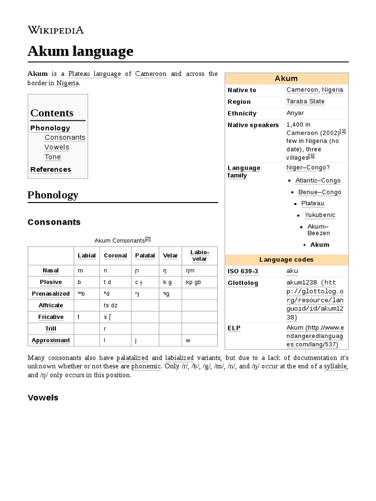 Akum Language: Akum Is A Plateau Language of Cameroon and Across The ...