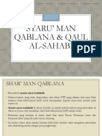 Syaru' Man Qablana & Qaul Al-Sahabi