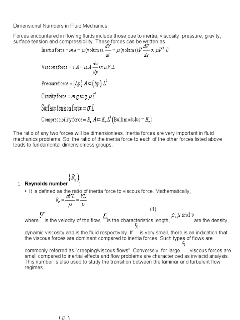 Dimensional Numbers in Fluid Mechanics PDF Fluid Dynamics Viscosity